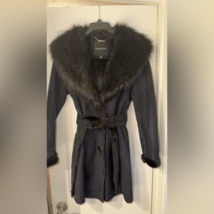 Ivanka Trump Black Trench Coat with Faux Fur Trim